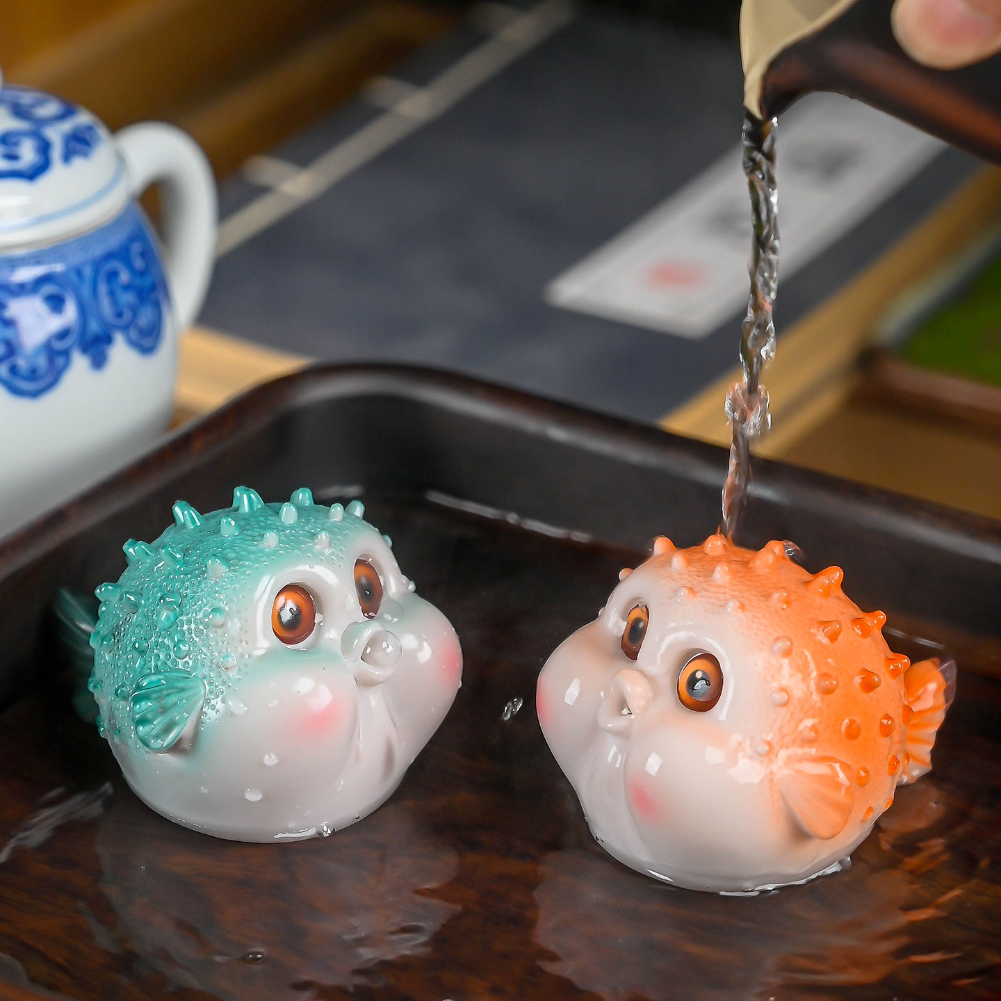 新茶宠鳄摆件泡泡鱼树脂可变色居家茶室办公室创意可爱装饰网红款