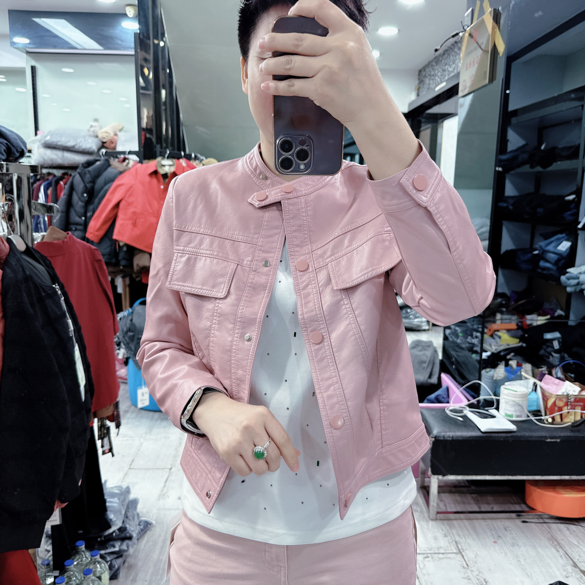 高级新款春款皮肤纹4色蛋白皮外套685品