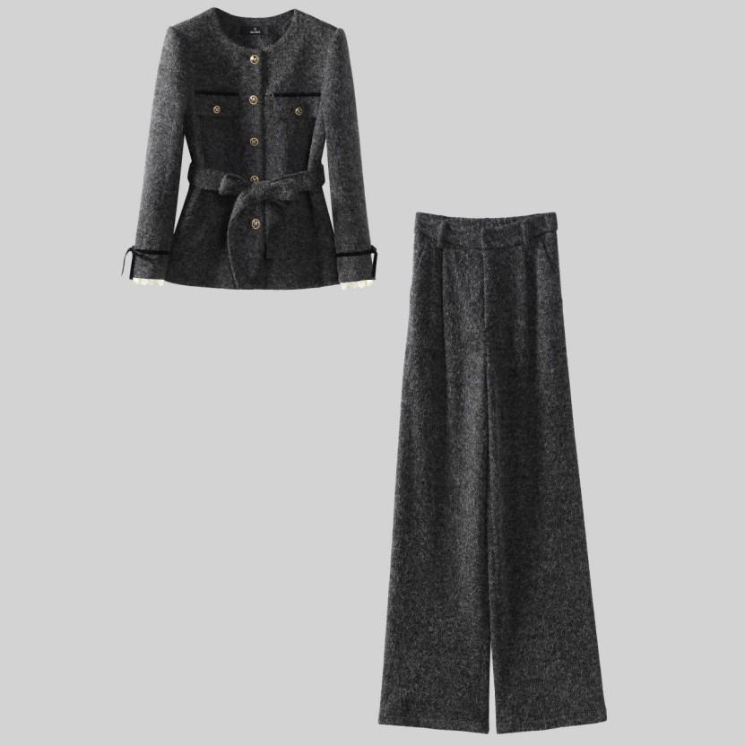 574法式优雅风时尚套装小香风时尚休闲复古夹棉毛呢西装套装