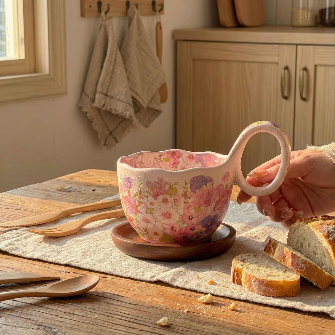 曲把家用咖啡杯带勺早餐杯陶瓷碗大容量马克杯居家必备生活水杯