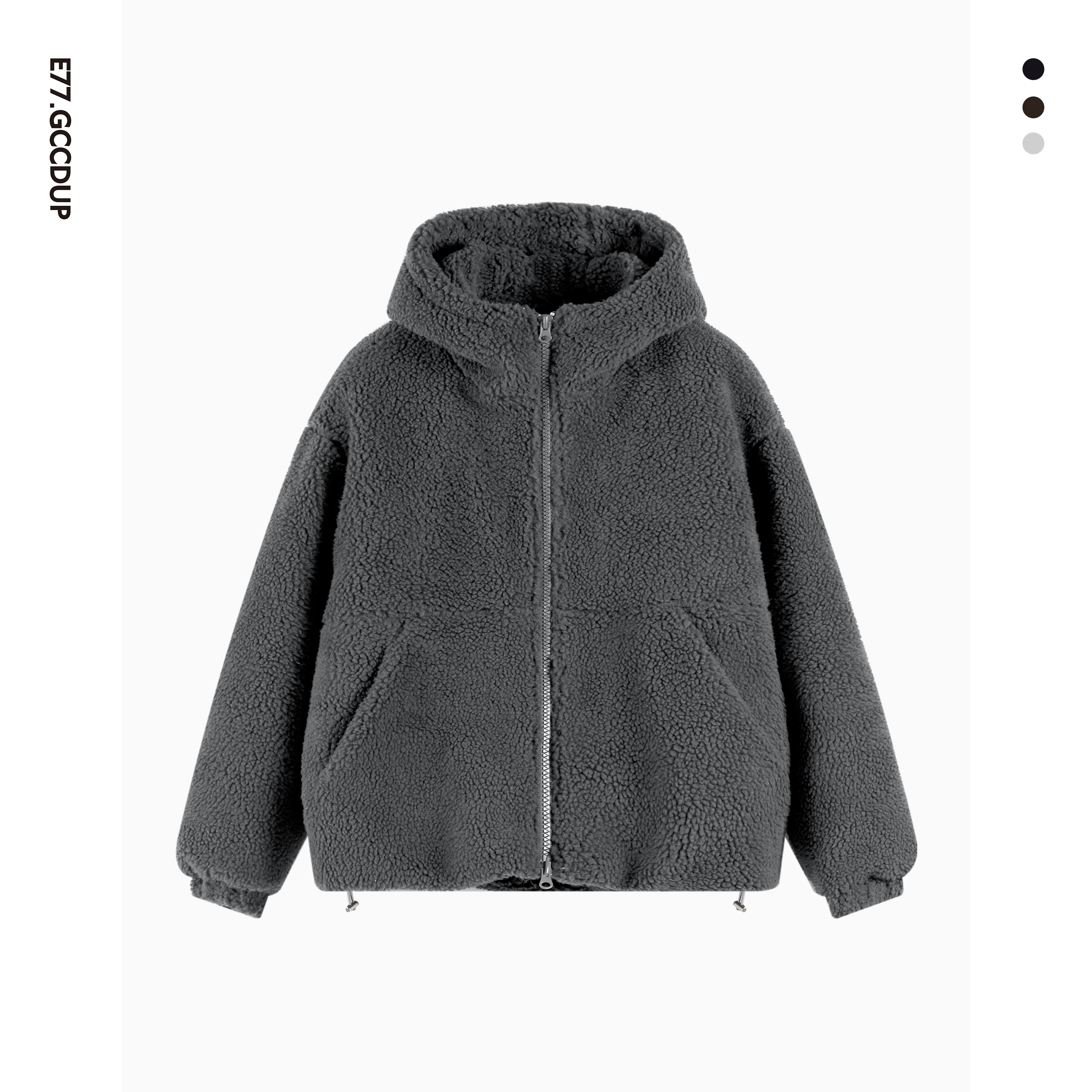 E77.GCCDUP羊羔绒连帽拼接夹克重磅加厚慵懒摇粒绒外套65213