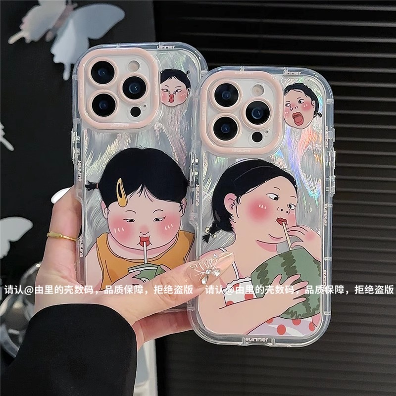 搞怪西瓜女孩新款适用苹果16羽纱手机壳华为可爱vivo卡通小米OPPO