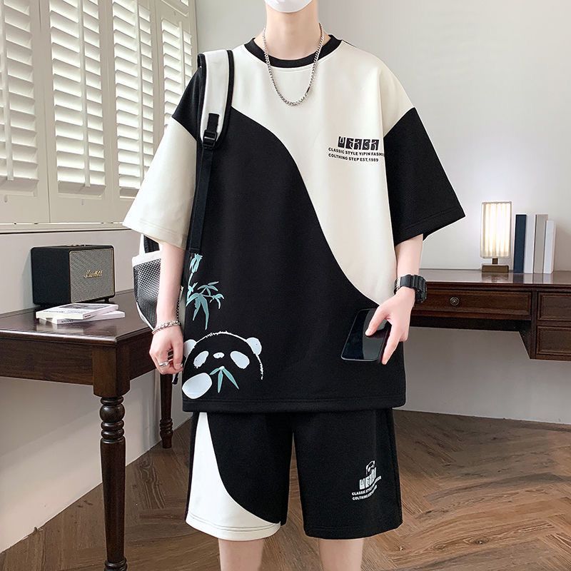 高级感男装青少年短袖t恤男孩套装初高中学生潮流半袖大童夏装潮
