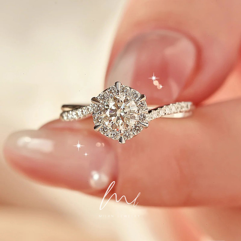 秘蓝 925银莫桑石戒指 星织钻戒/小众设计六爪求婚订结婚轻奢首饰