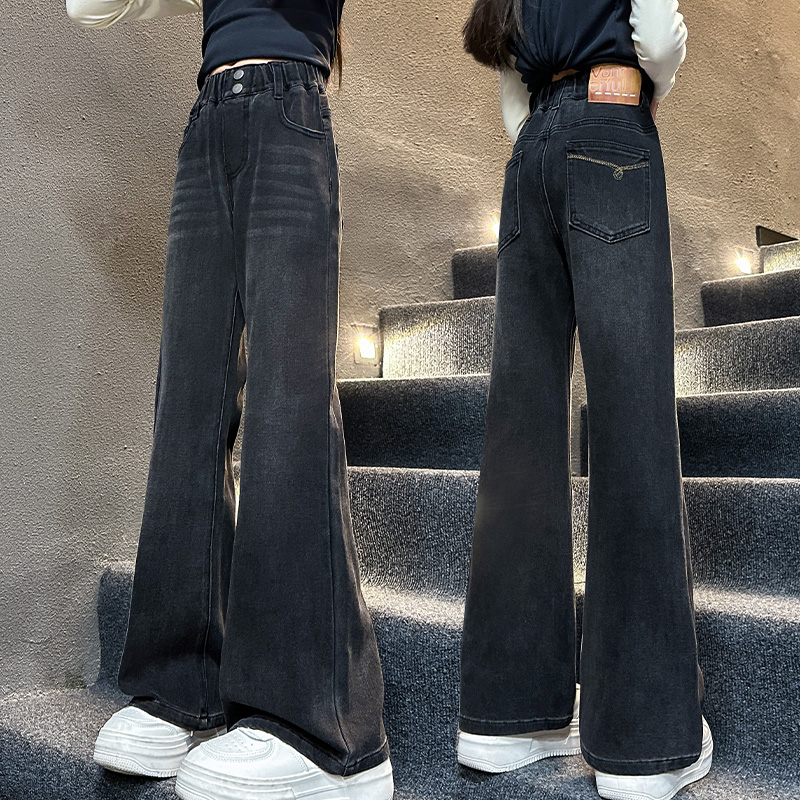 女学生女童修身牛仔喇叭裤春秋中大童洋气弹力裤子儿童秋装微喇裤