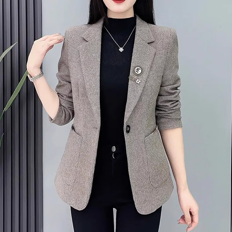 千鸟格子西装外套女春秋款2025新款韩版女士上衣秋装休闲小西服女