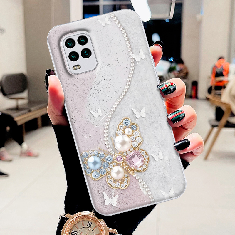 适用小米10青春版手机壳高级感钻石蝴蝶水凝壳时尚新款防摔保护套