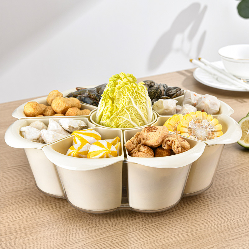 新款火锅拼盘沥水篮多分格家用可旋转塑料水果盘洗菜篮蔬菜配菜盘