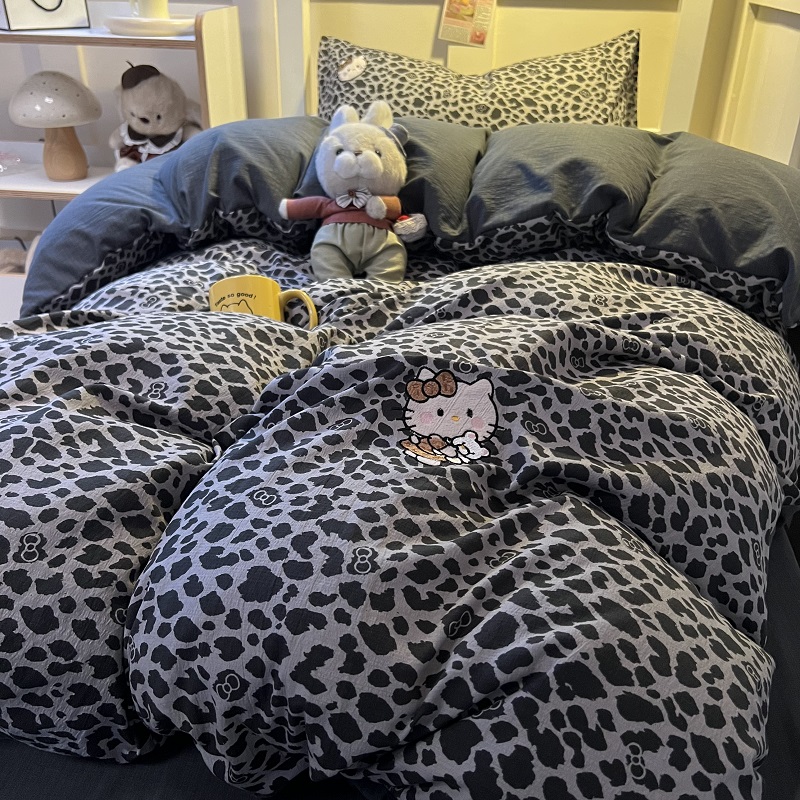 高级感豹纹刺绣被套被单床上用品超柔被罩床单学生宿舍非纯棉全棉