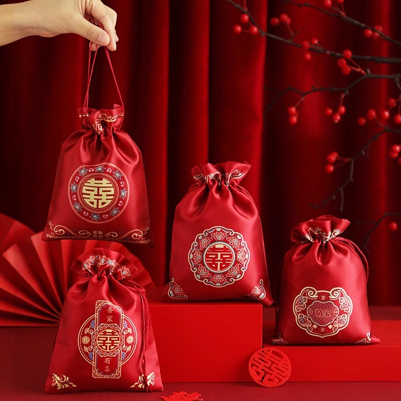 结婚喜糖袋子中式婚礼喜袋订婚糖果礼袋伴手礼喜袋回礼喜袋免折叠