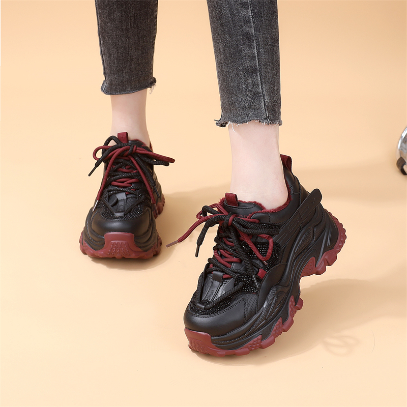 厚底增高6CM女鞋老爹鞋女秋季新款透气轻便显脚小休闲黑色运动鞋