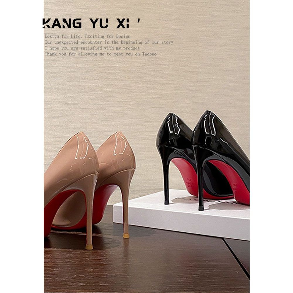日常红底高跟鞋女漆皮2025新款通勤尖头浅口气质性感细跟单鞋10CM