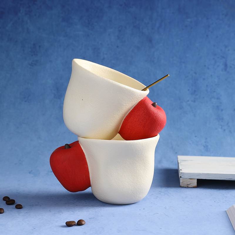 摩登百分百苹果手握杯手工咖啡杯复古陶瓷水杯创意粗陶拿铁杯