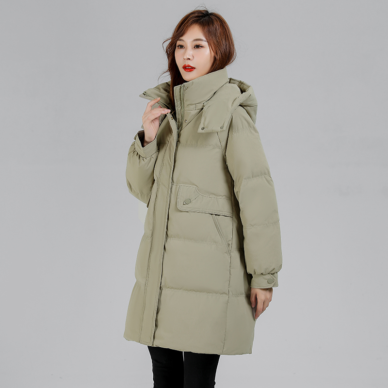 新款女中长款舒适宽松冬季女大码外套棉袄加厚棉衣帽子可拆卸外套