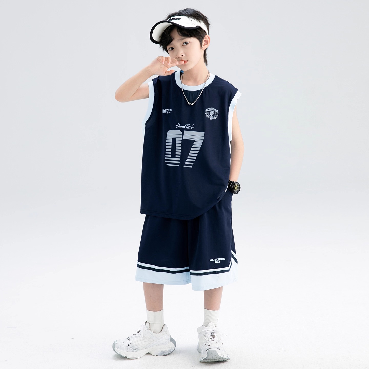 男童无袖套装夏装2025新款夏季轻薄透气舒适清爽蓝球服宽松帅气酷