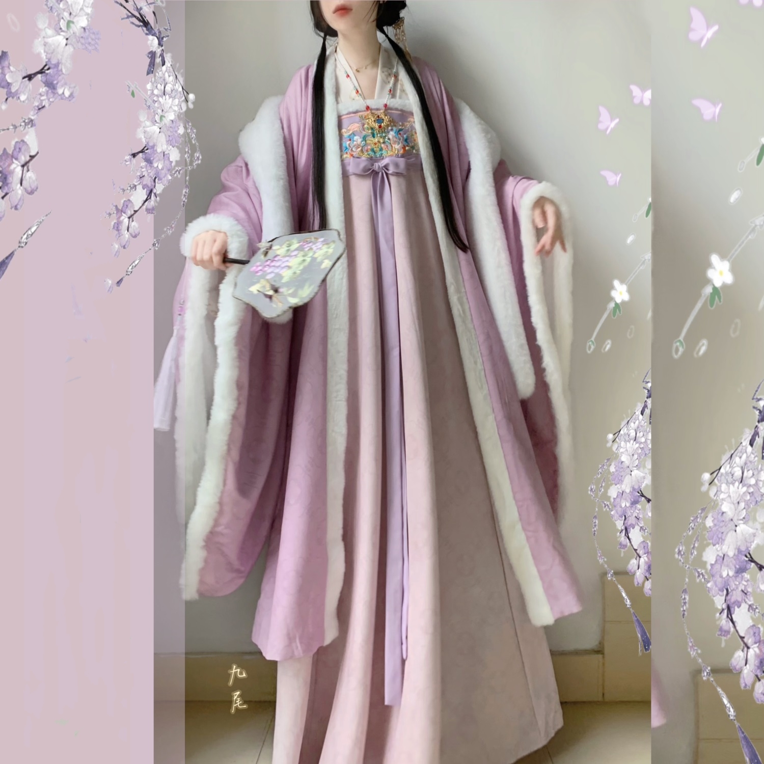 原创【糖糖】冬季毛绒绣花大袖衫原创唐制齐胸襦裙套装古风汉服