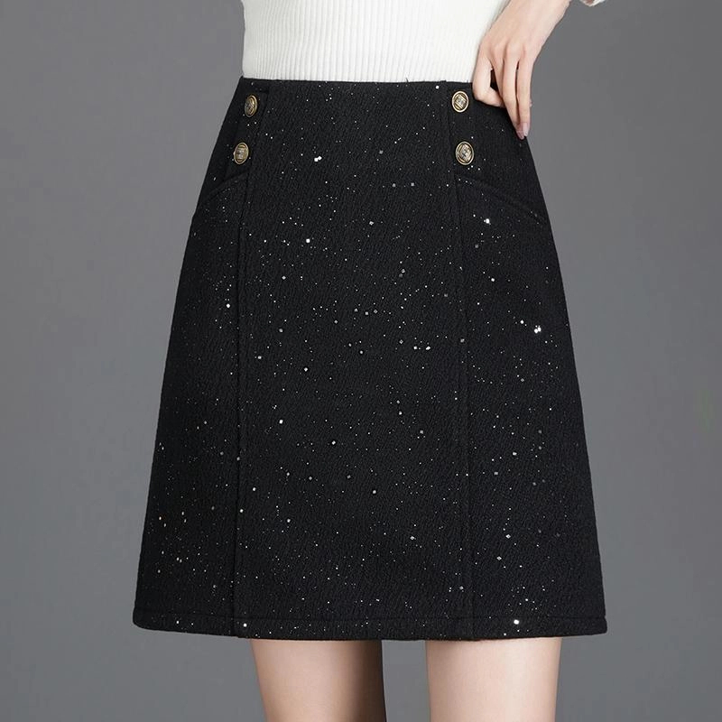 短款小香风亮片a字包臀裙女秋冬2025新款高腰显瘦半身裙百搭短裙