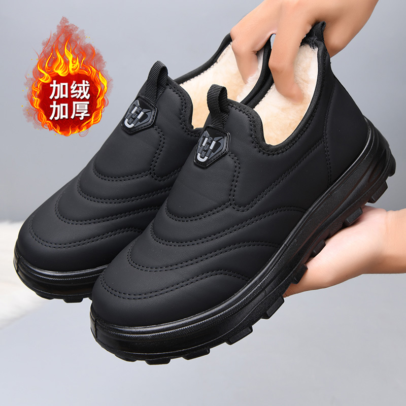 冬季新款男棉鞋加绒加厚舒适保暖爸爸鞋一脚蹬防滑日常休闲男棉靴