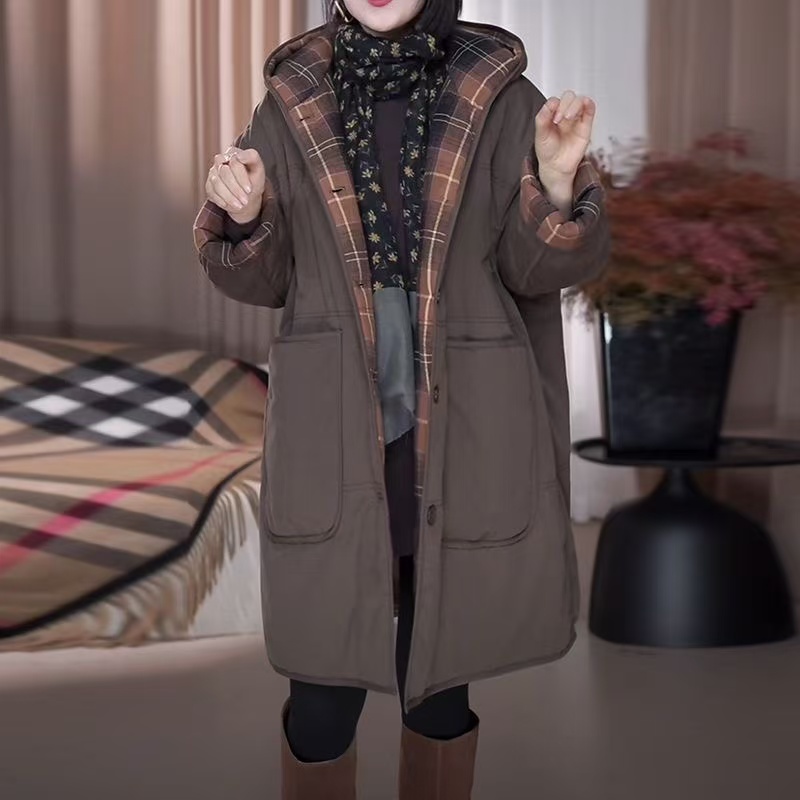 高档轻奢连帽女款宽松中长款棉衣2025秋冬新款保暖显瘦气质百搭潮