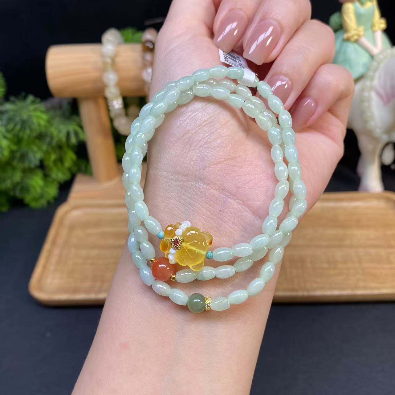 【小米粒翡翠4m手串】A1072搭配南红蜜蜡小熊简约简约风绿色民族风