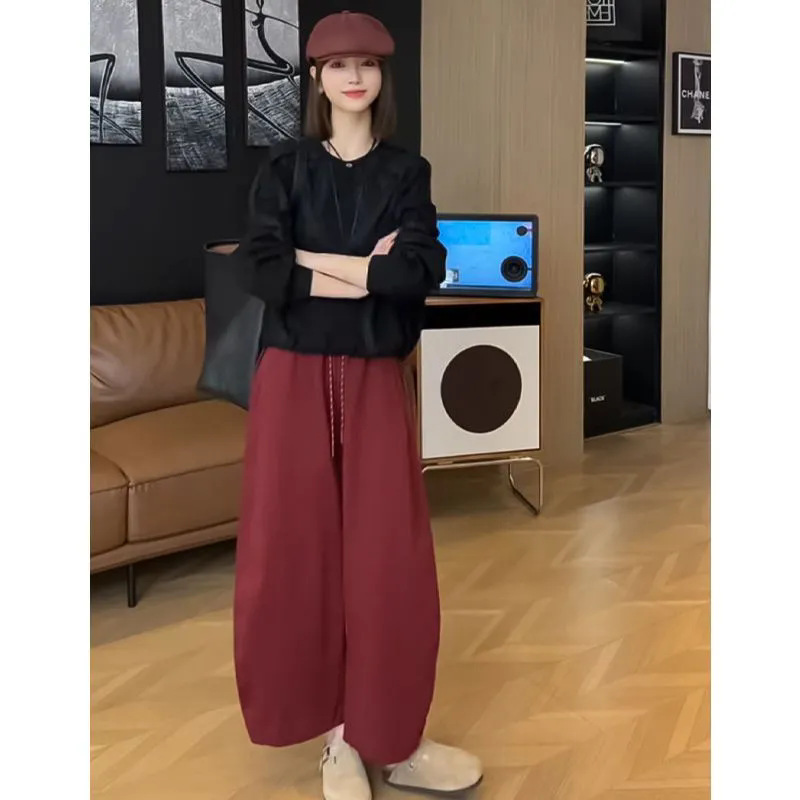 法式时尚套装女大码秋季高级感圆领长袖衬衫高腰显瘦直筒裤两件套