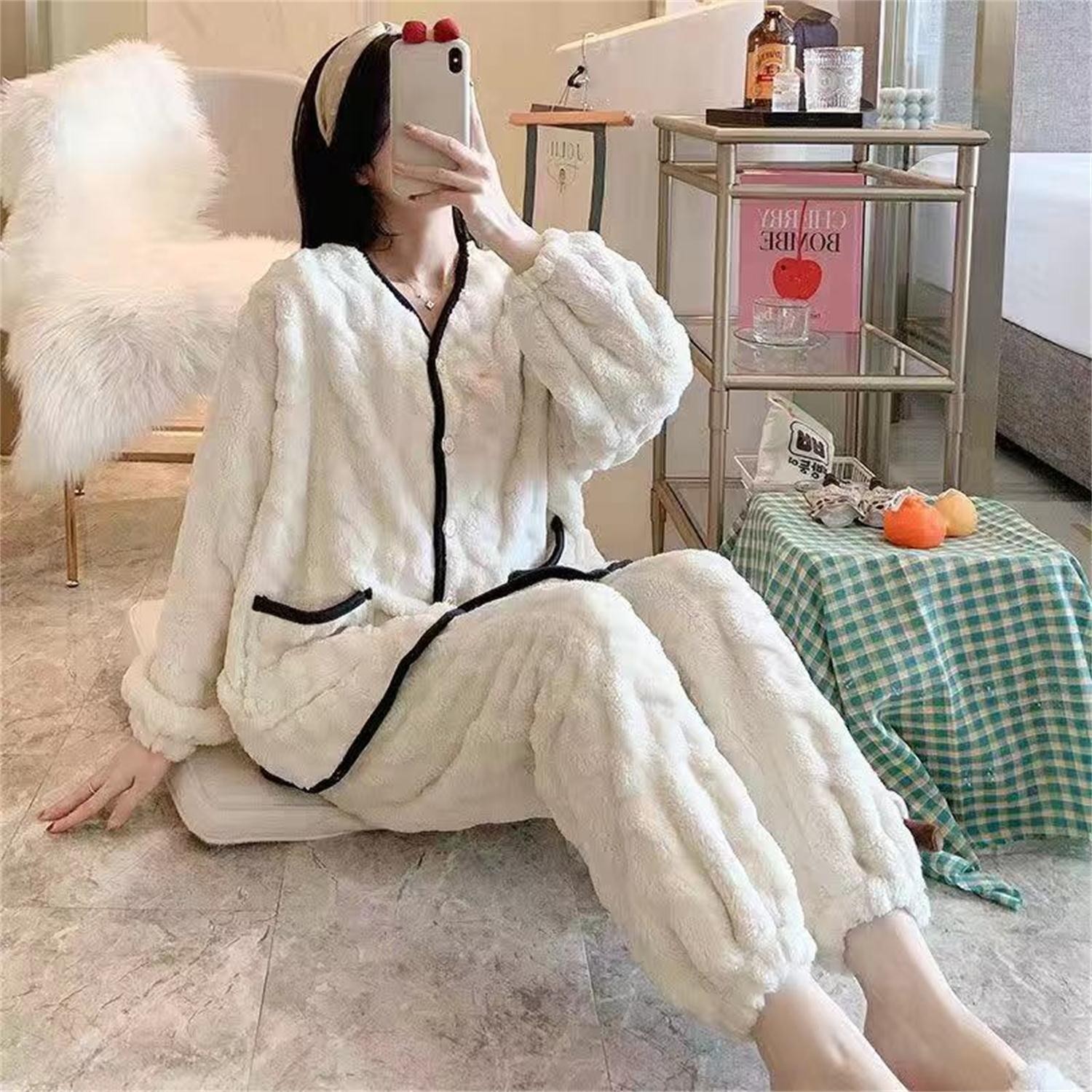 MEOD珊瑚绒睡衣女士秋冬季新款加厚加绒加厚大码法兰绒家居服外穿
