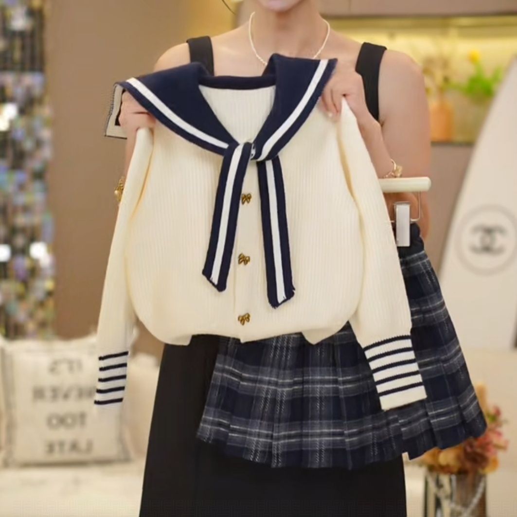 巴拉巴拉云朵女中大童秋装套装2025新款学院风洋气针织外套儿童格