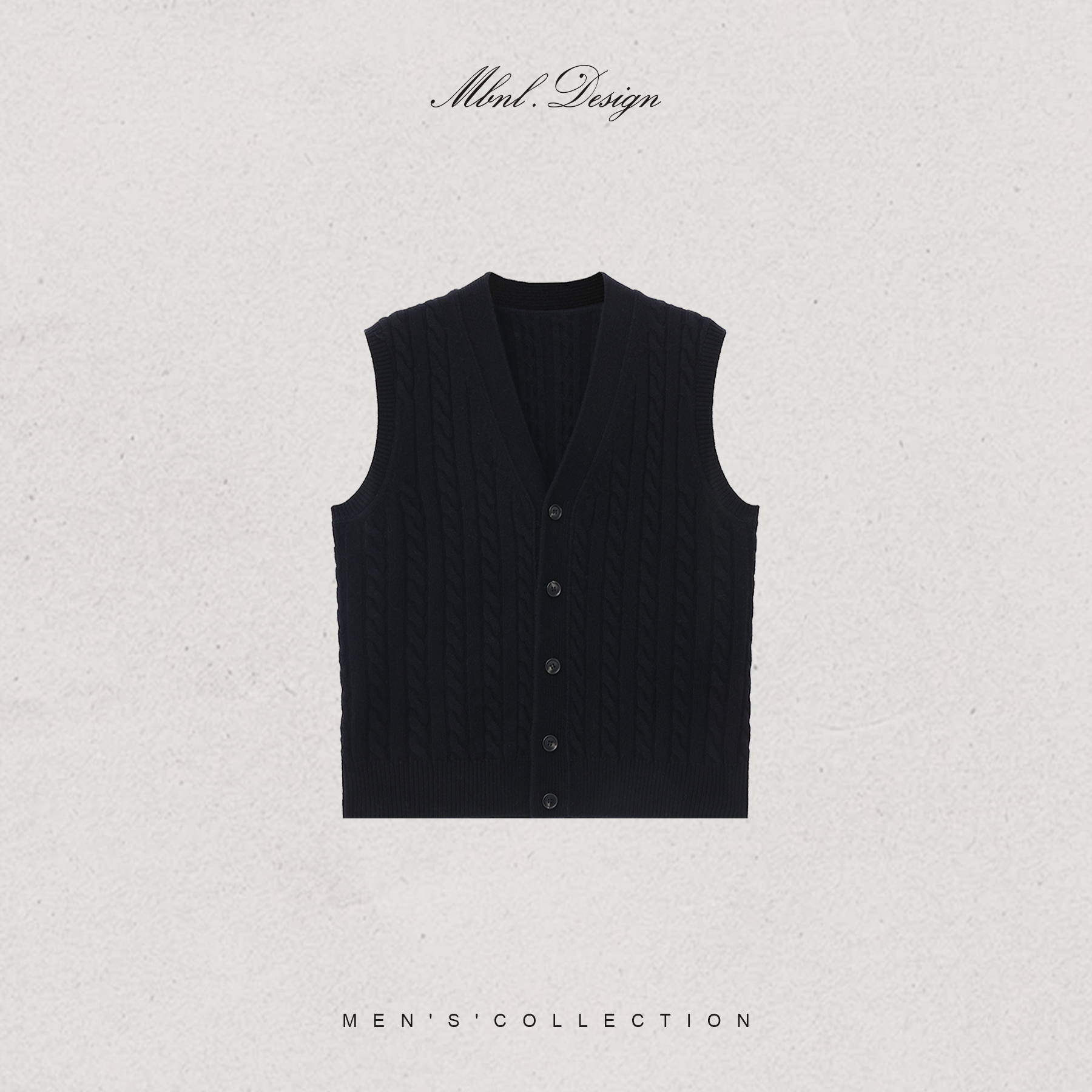 MBNL-F「5.Pin」秦磊男装410g100绵羊毛麻花扭绳V领马甲LL-WMJ6026
