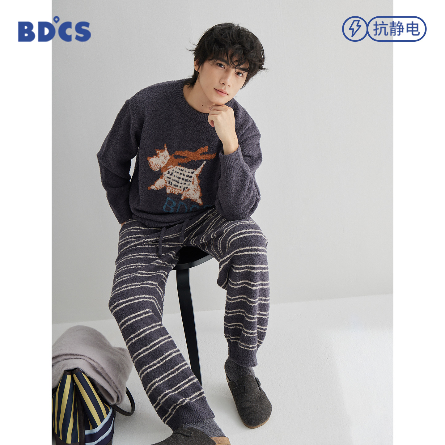 半岛城市秋冬季卡通提花不褪色家居服套装卫衣长冬半边绒保暖睡衣