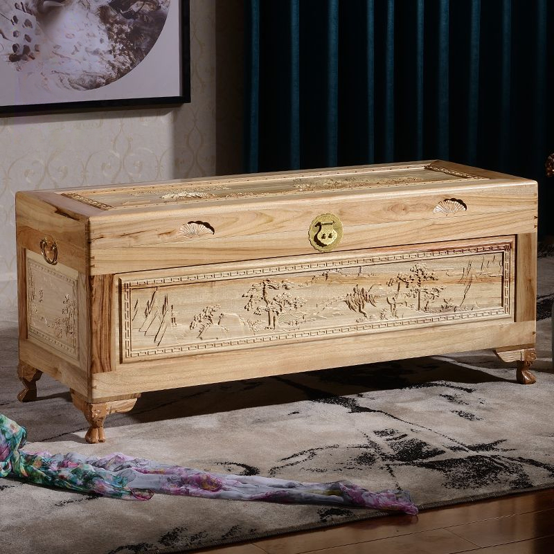 香樟木中式山水箱子加长加厚字画收藏箱实木衣箱婚嫁箱储物箱仿古