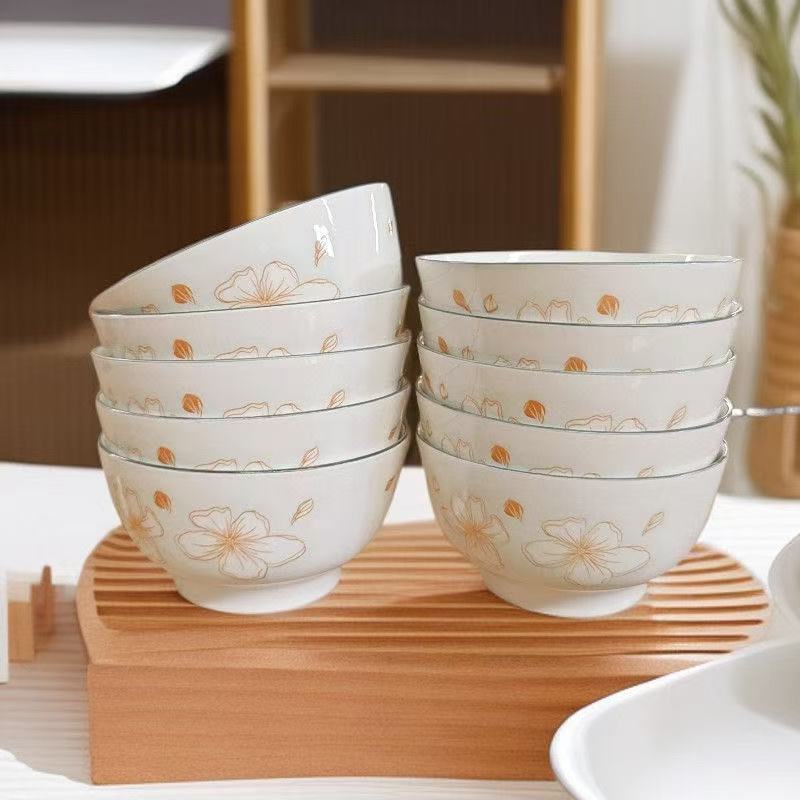 10个装黄金叶5英寸米饭碗陶瓷釉下彩