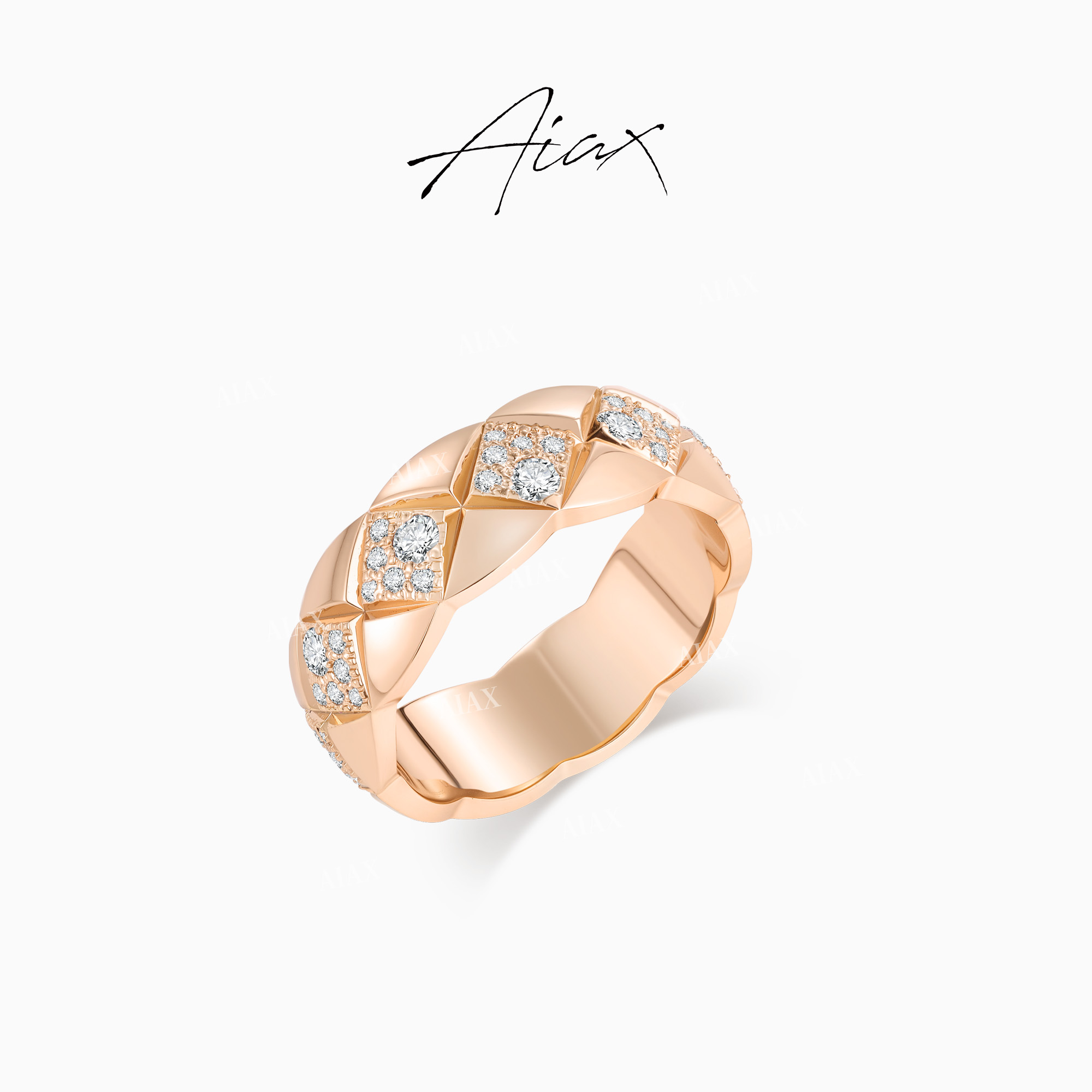 铜合金合成锆石戒指 AIAX 流光风 经典百搭精致菱格纹戒指TSS6831