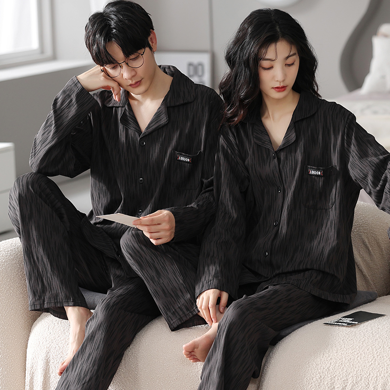 2025秋季新款德绒保暖情侣翻领简约睡衣休闲大码家居服套装秋冬季