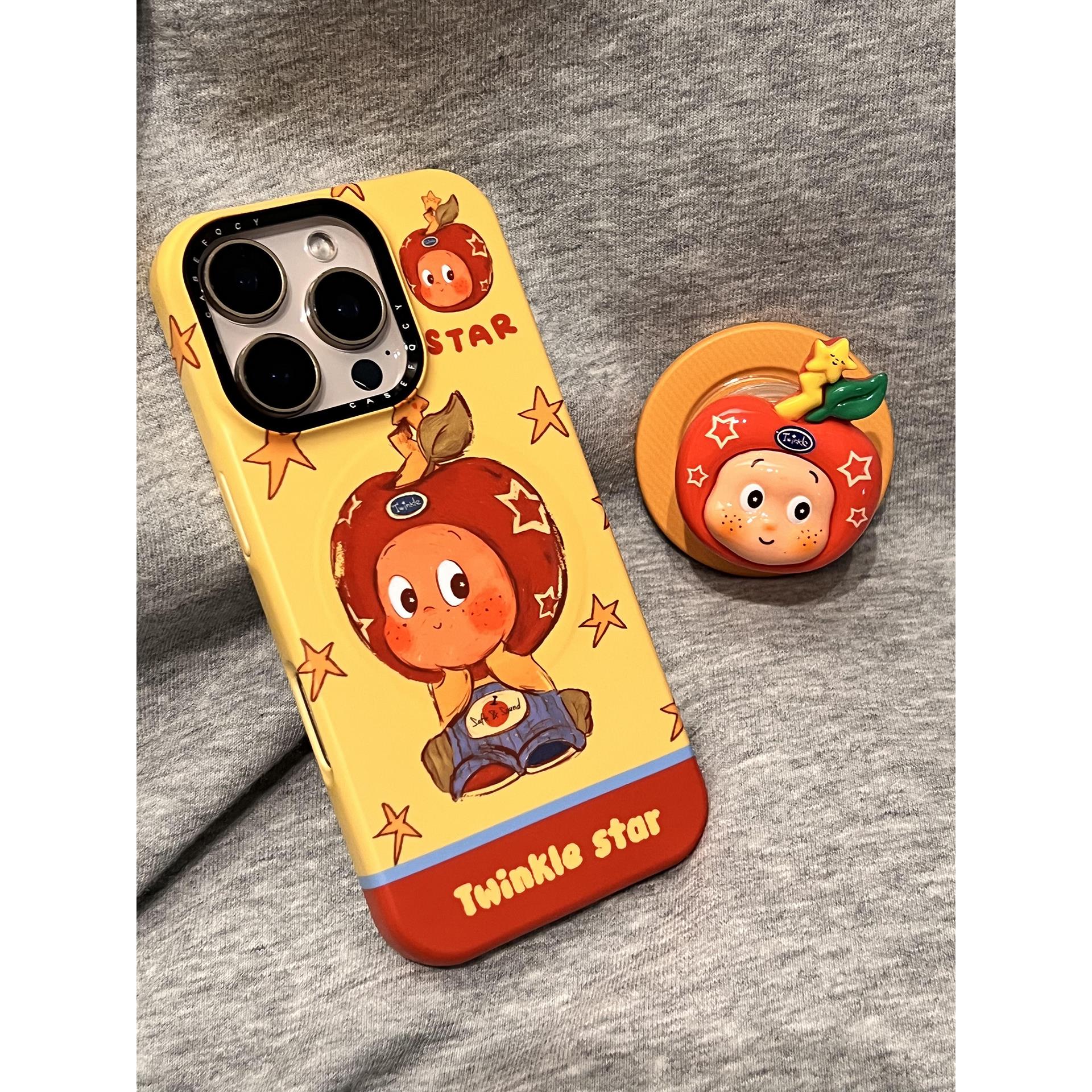 可爱苹果头套星星人磁吸支架适用苹果16pro新款iphone15手机壳14