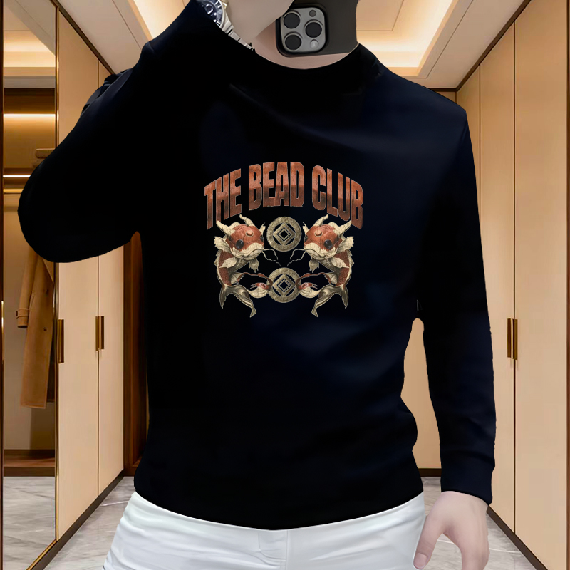 加绒长袖圆领卫衣男秋冬2025新款宽松潮牌休闲上衣舒适保暖长袖男