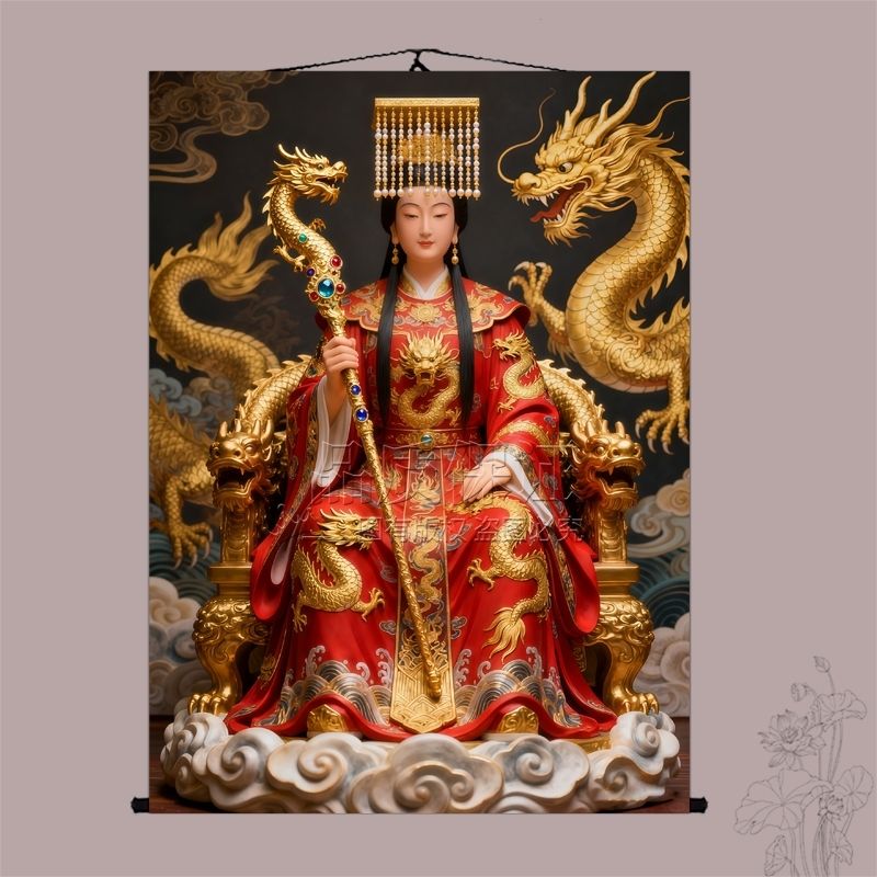 九龙圣母画像挂画龙图卷轴画客厅佛堂供奉龙仙九龙老母挂像定制