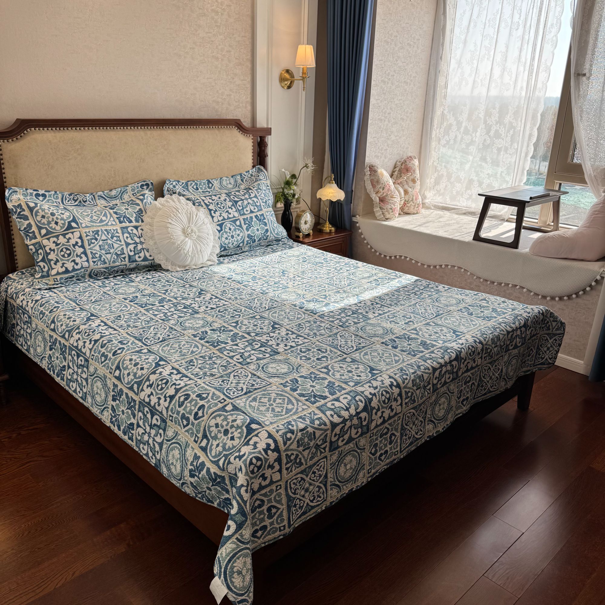 2025新款【青瓷蓝染】全棉床盖三件套/ 扎染风/四季通用款