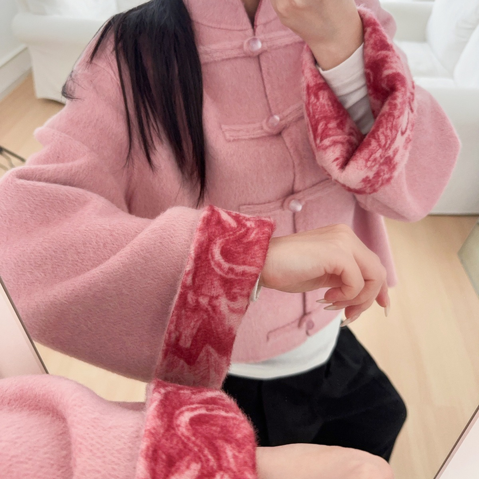 SW100%绵羊毛双面穿盘扣新中式毛呢外套女2025冬季新款国风上衣女