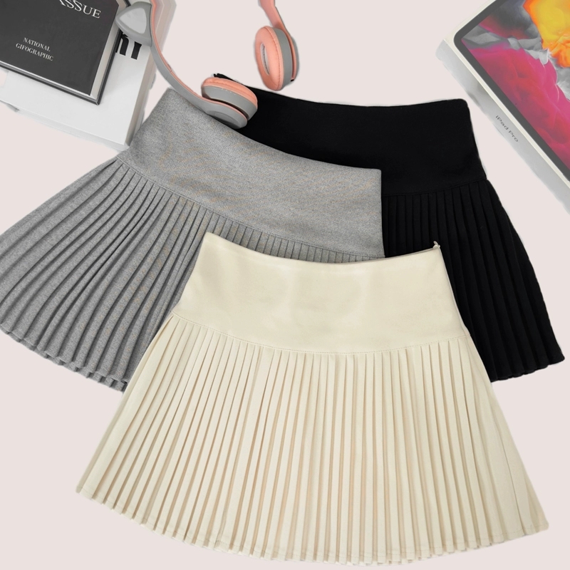 毛呢半身裙女2025秋冬新款学院风高腰百褶裙A字宽松休闲短裙子