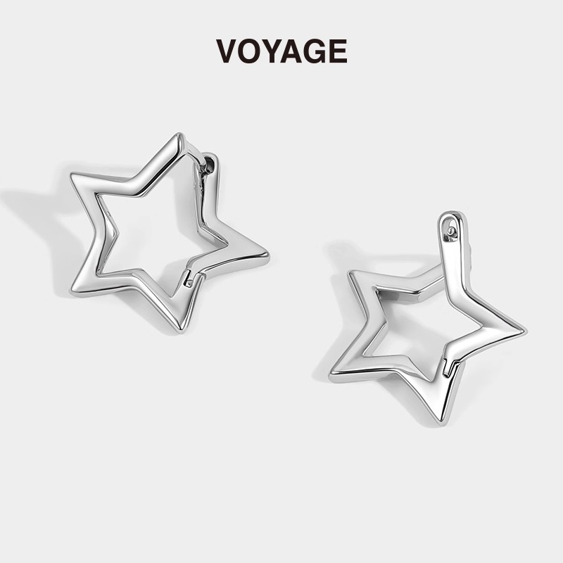 铜合金耳饰 银色折角星星立体耳钉女小众耳环耳圈耳扣耳饰配饰