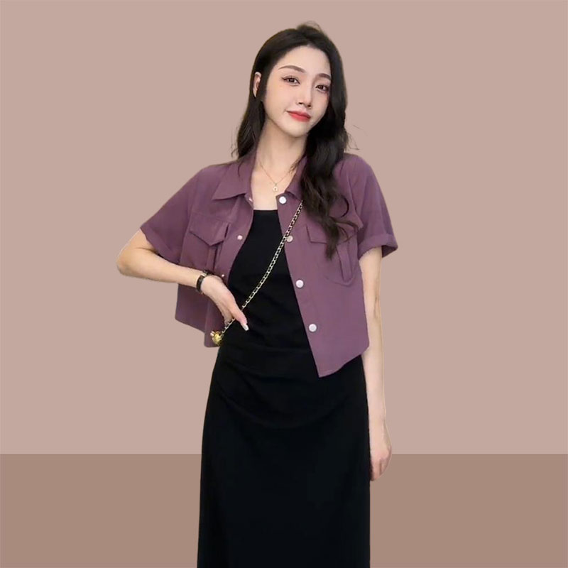 大码夏季薄款防晒服衬衫短外套女胖mm宽松正肩上衣搭配吊带裙开衫