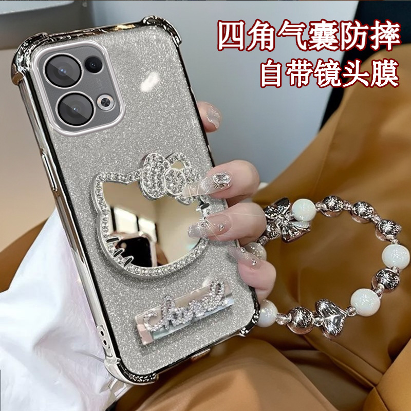 水钻KT猫补妆镜子OPPOReno13手机壳四角防摔PKM110全包reno13pro5