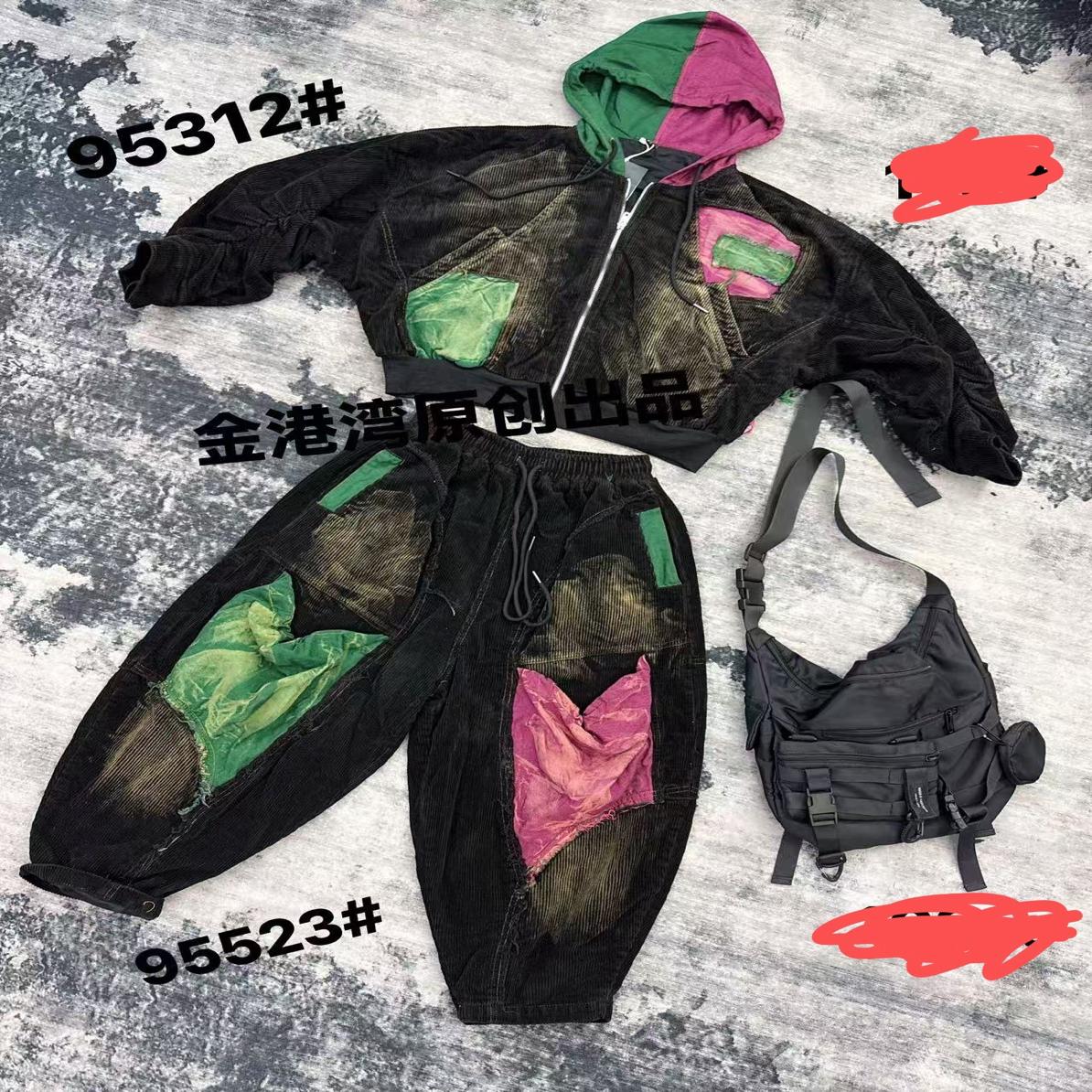 春秋季时尚平绒套装女宽松大码显瘦短外套哈伦裤