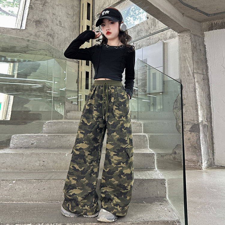 女童迷彩工装裤洋气时尚秋季新款宽松显瘦美式工装长裤6-12岁潮款