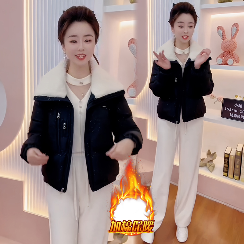 设计感加厚保暖翻领棉服女2025年冬季新款别致百搭遮肉显瘦外套潮