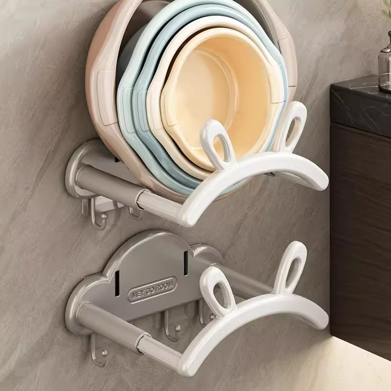 可伸缩壁挂脸盆架卫生间免打孔置物架浴室厕所洗澡脚盆收纳架神器