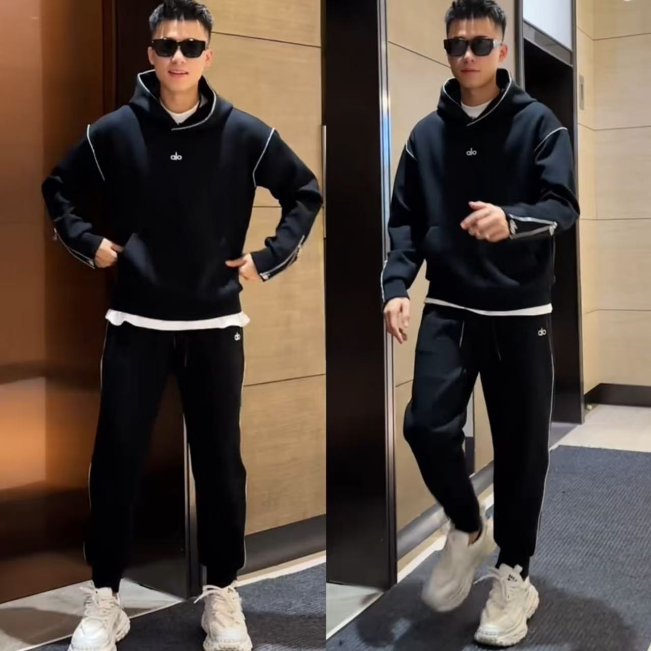 时尚百搭男士连帽套装潮流休闲休闲卫衣纯色运动长裤韩版帅气整套