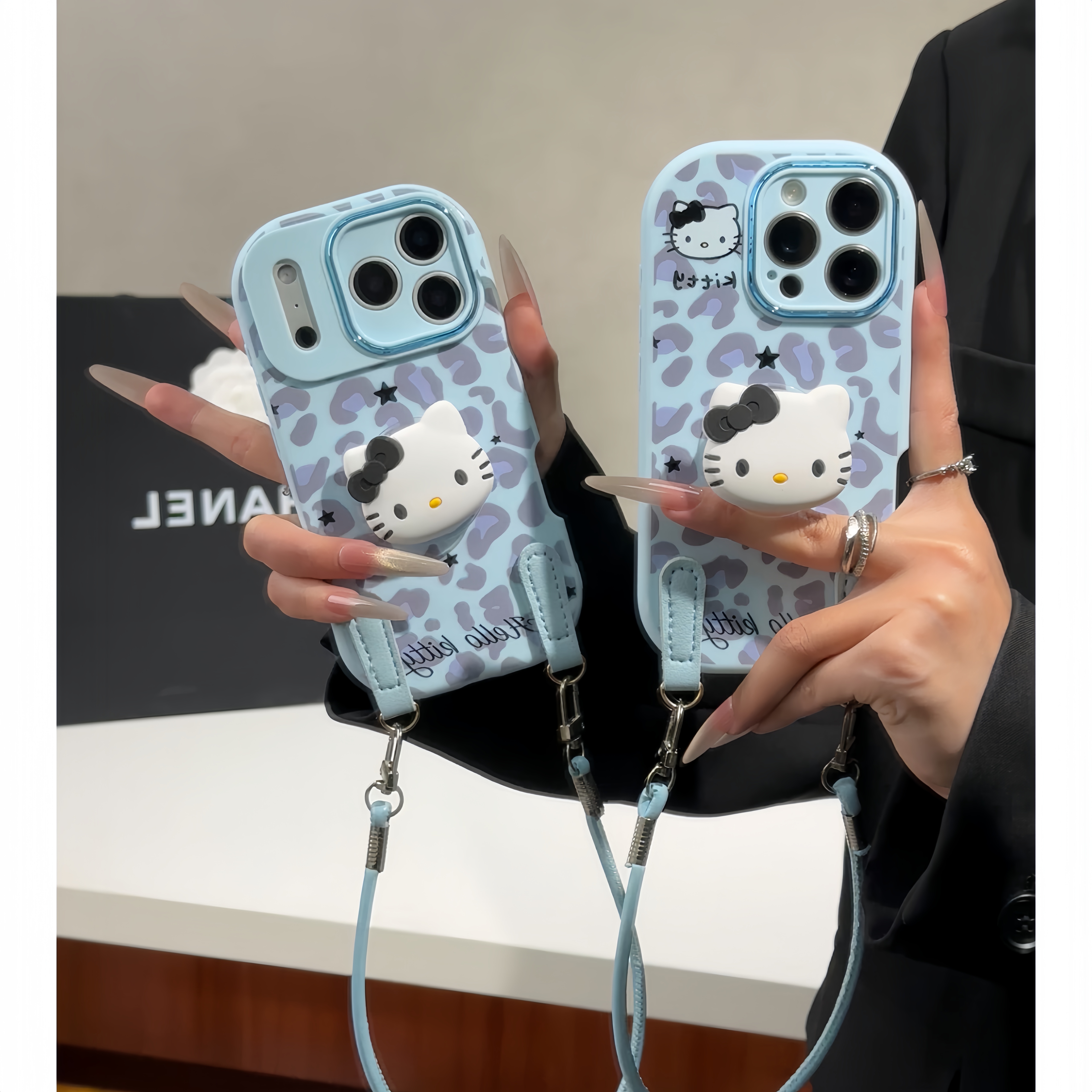 雅天立蓝色豹纹KT猫支架挂绳适用苹果16/17手机壳华为vivoppo小米