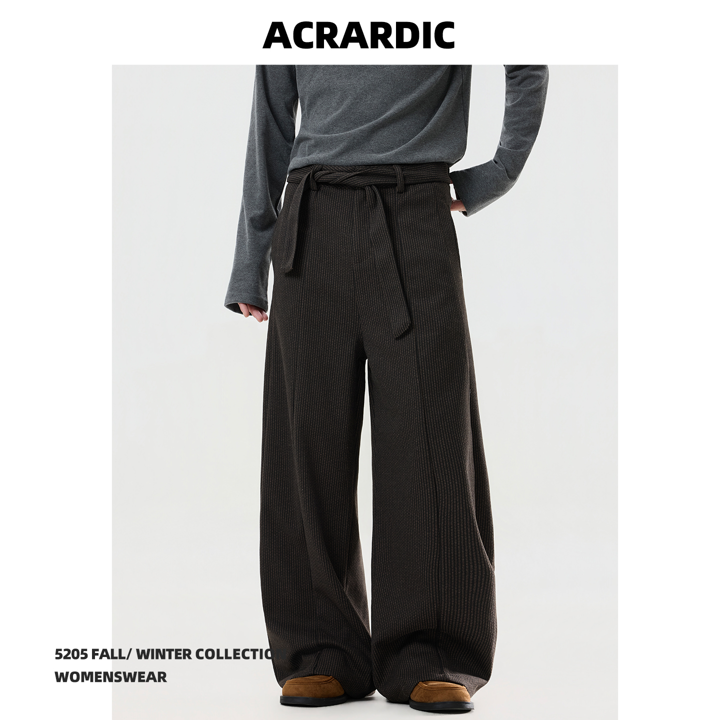 ACRARDIC美式通勤飘带呢料休闲裤男款复古老钱风宽松百搭直筒裤子