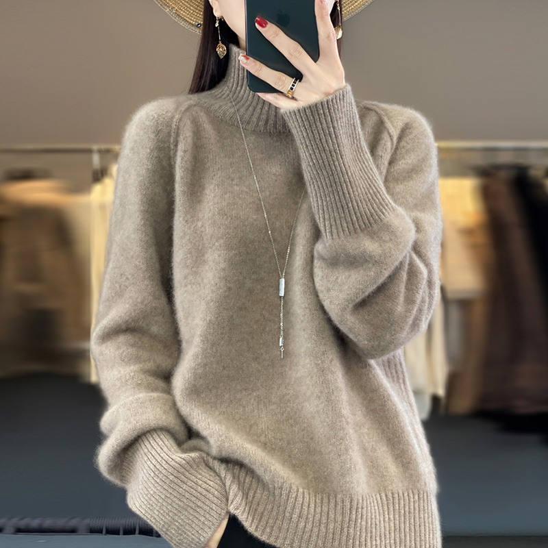 时尚爆款高领针织打底衫女2025新款洋气宽松加厚大码女装秋冬毛衣